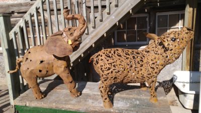 Assorted Large Metal Animals, 1 elephant and 1 pig